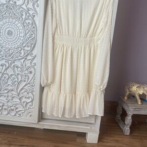 Plunging Neck Swiss Dot Lantern Sleeve Dress_Shein_size US 6